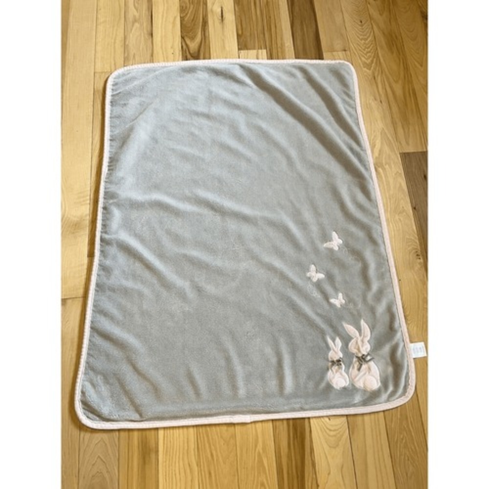 Koala Baby Bunny Rabbits & Butterflies Gray w Pink Velour Appliqued Baby Blanket
